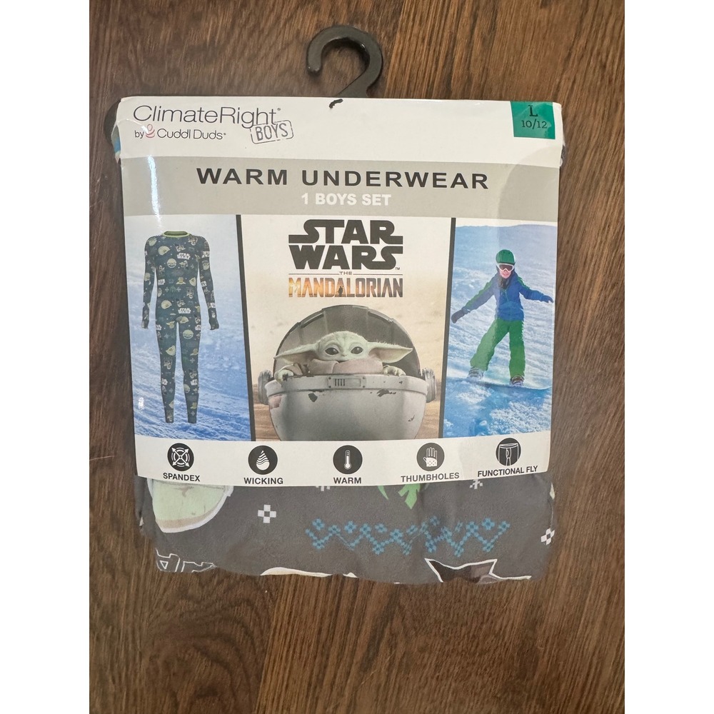 New ClimateRight Cuddl Duds Boys Star‎ Wars Mandalorian Thermal Underwear 10/12